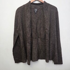 Eileen Fisher Mohair Wool Blend Cardigan Sweater Knit Open Front Dark Brown M